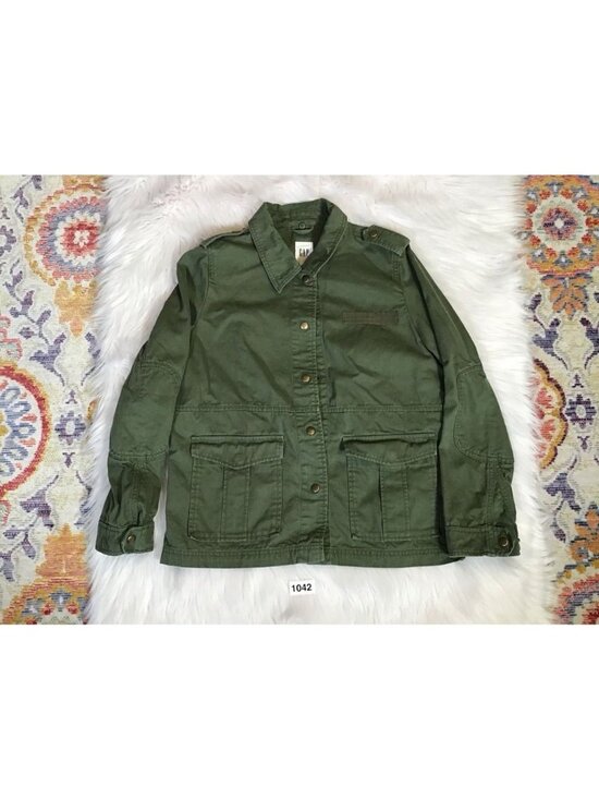 GAP Jackets & Blazers - Gap Womens Military Jacket Sm Green Snap Epaulettes Patches Collar 100% Cotton